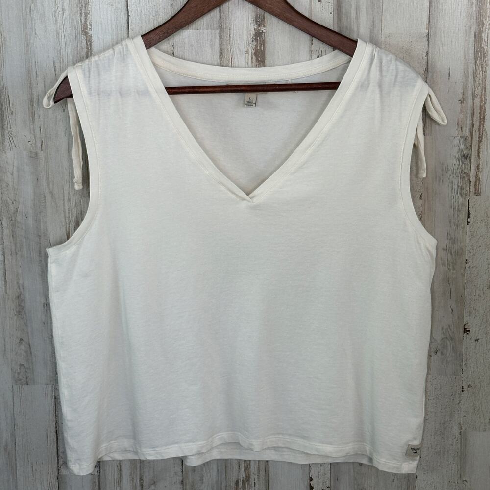 Toad Co Anza Cotton Cinch Tank Sz Large White Crop Boxy Minimalist Coastal EUC